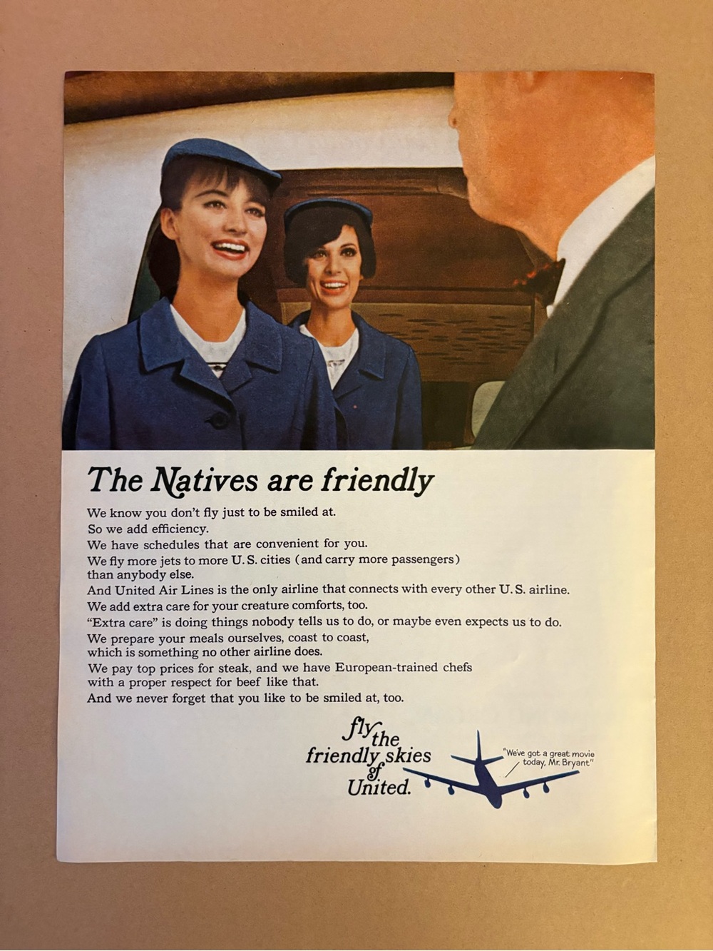 1965 United Air Lines “The Natives Are Friendly” Original Vintage Magazine Ad